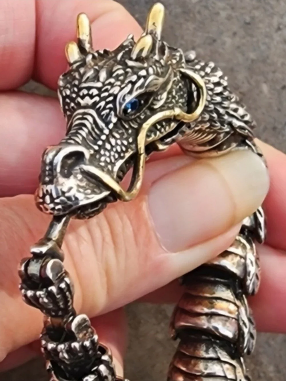 Men's Silver Dragon Head Chain Bracelet - Fashion Accessory Articulated Serpent - Picture 4 of 12